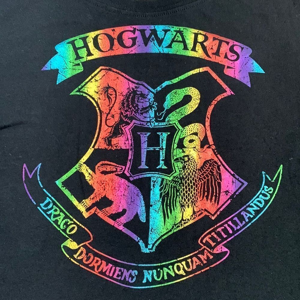 Harry Potter Hogwarts Fitted Graphic T-shirt Girls XL Black